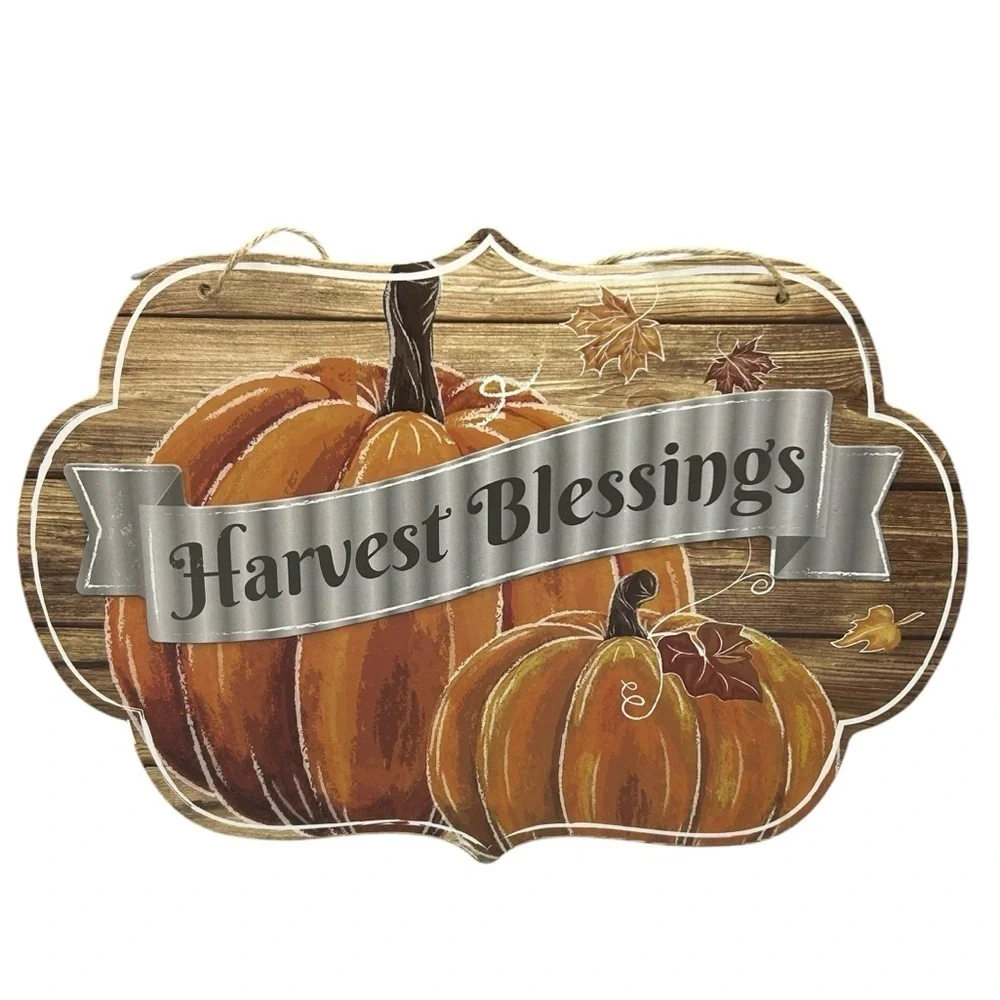 HARVEST BLESSINGS WALL DECOR PLAQUES RUSTIC AUTUMN HANGING SIGN FARMHOUSE